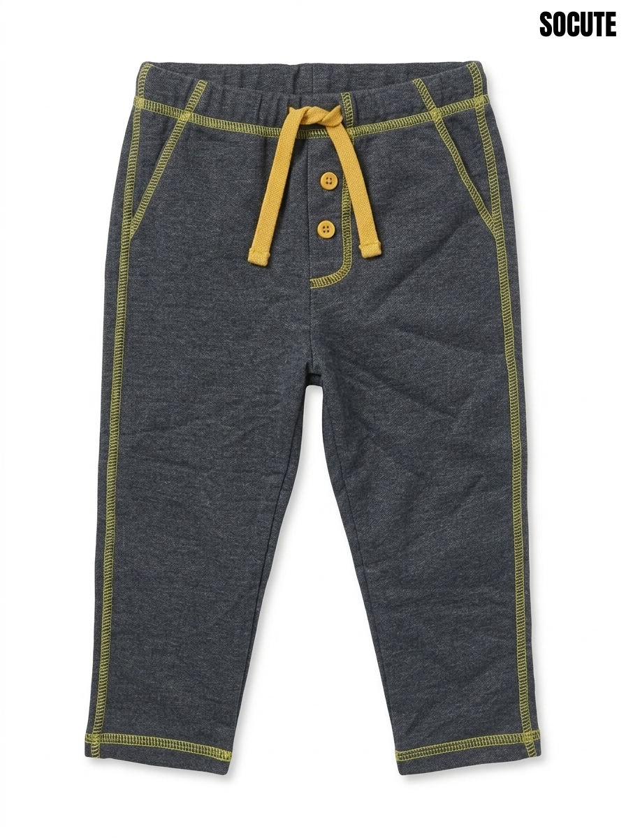 Boys’ Dark Grey Heather Jogger Pants – Soft Cotton Blend Sweatpants with Yellow Contrast Stitching and Drawstring