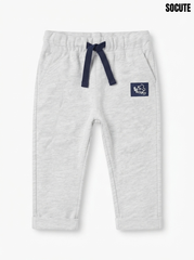 Boys’ Light Grey Marl Jogger Pants – Soft Cotton Drawstring Sweatpants with Graphic Patch