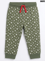 Socute Boys Olive Green Mini Alien Print Drawstring Fleece Jogger Pants| SM GARMENTS