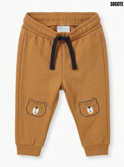 Socute Boys Ochre Brown Bear Knee Graphic Drawstring Fleece Jogger Pants| SM GARMENTS