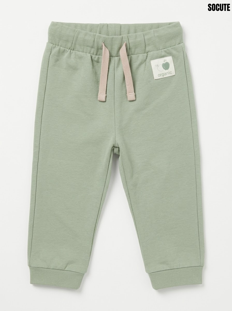 Socute Boys' Sage Green Organic Cotton Drawstring Fleece Jogger Pants| SM GARMENTS