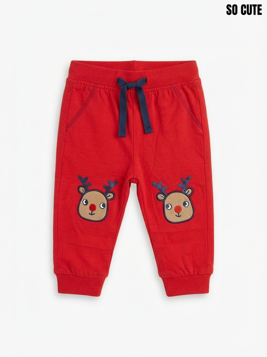 Boys' Red Reindeer Joggers | Festive Kids Holiday Pants