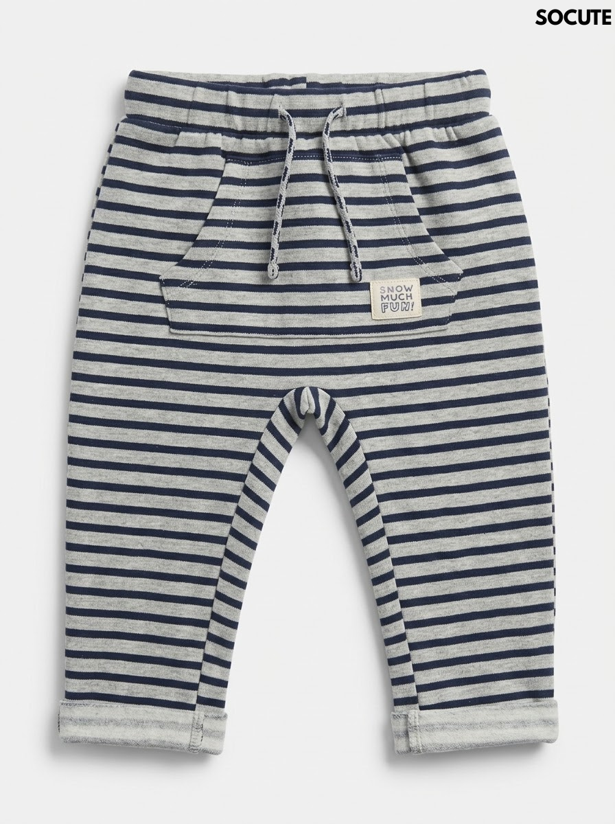 So Cute Boys' Grey Heather & Navy Striped Drawstring Fleece Jogger Pants| SM GARMENTS