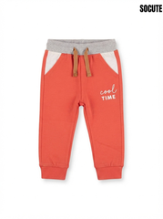 Boys’ Rust Red Colorblock Joggers – "Cool Time" Graphic Drawstring Sweatpants