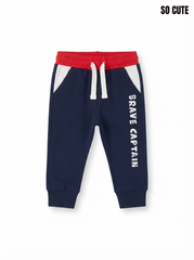 Boys’ Navy Blue Colorblock Joggers – "Brave Captain" Graphic Sweatpants