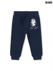 Boys Navy Blue "Be Cool" Penguin Fleece Joggers