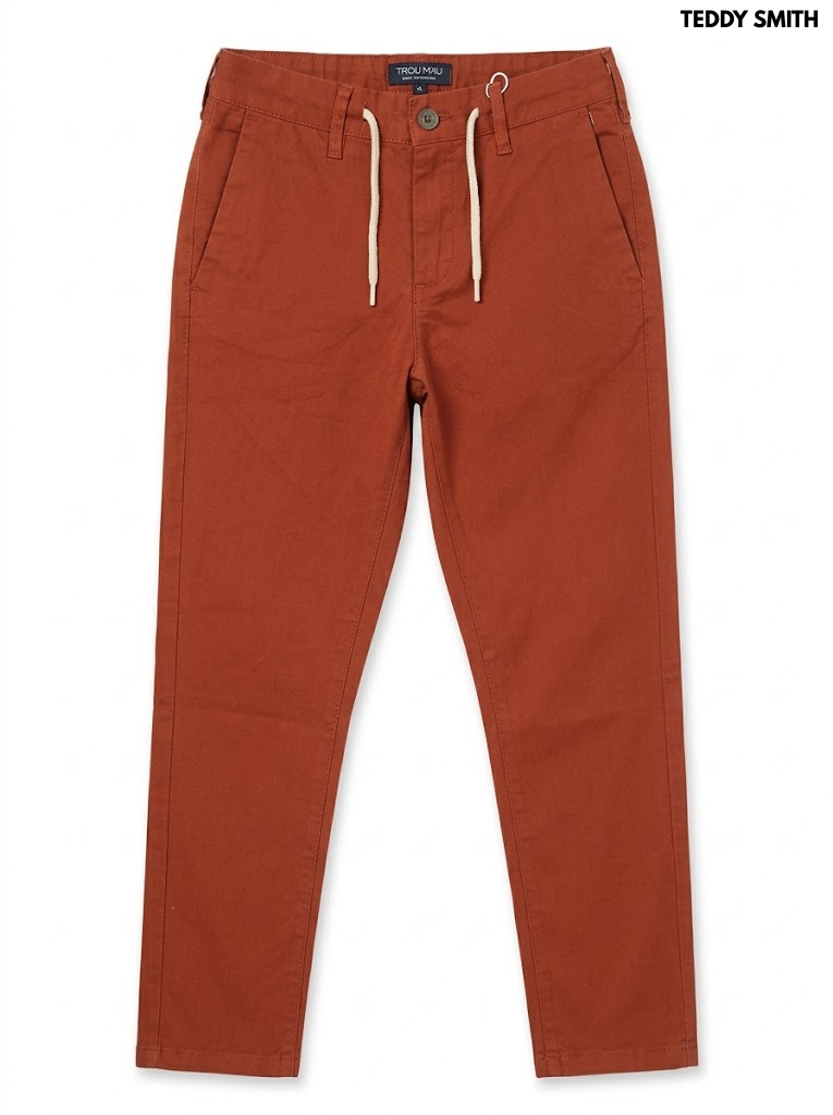 Teddy Smith Boys Terracotta Rust Orange Stretch Twill Drawstring Chino Trousers| SM GARMENTS