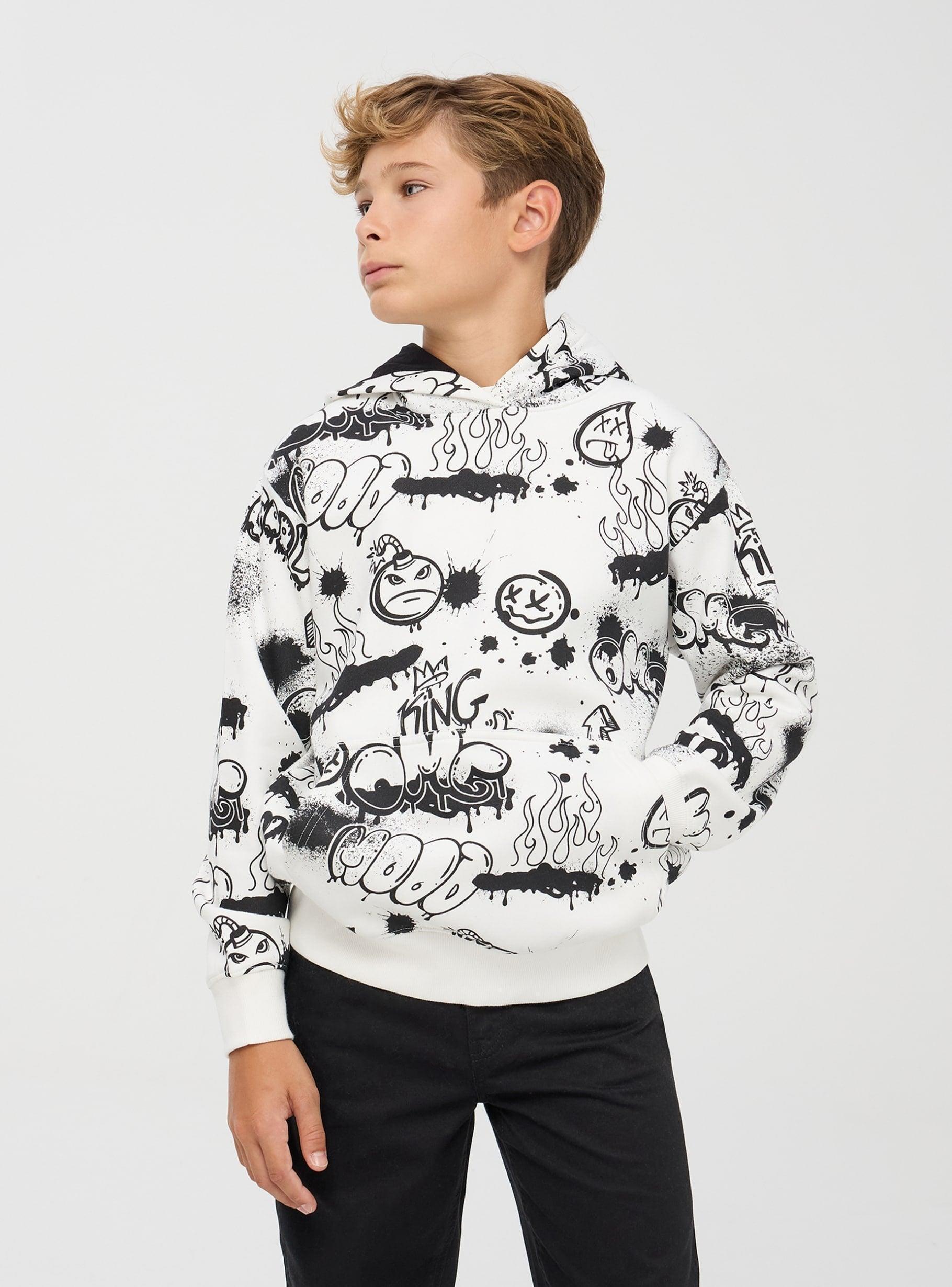 TERRANOVA Graffiti print hoodie in heavy fabric White wool