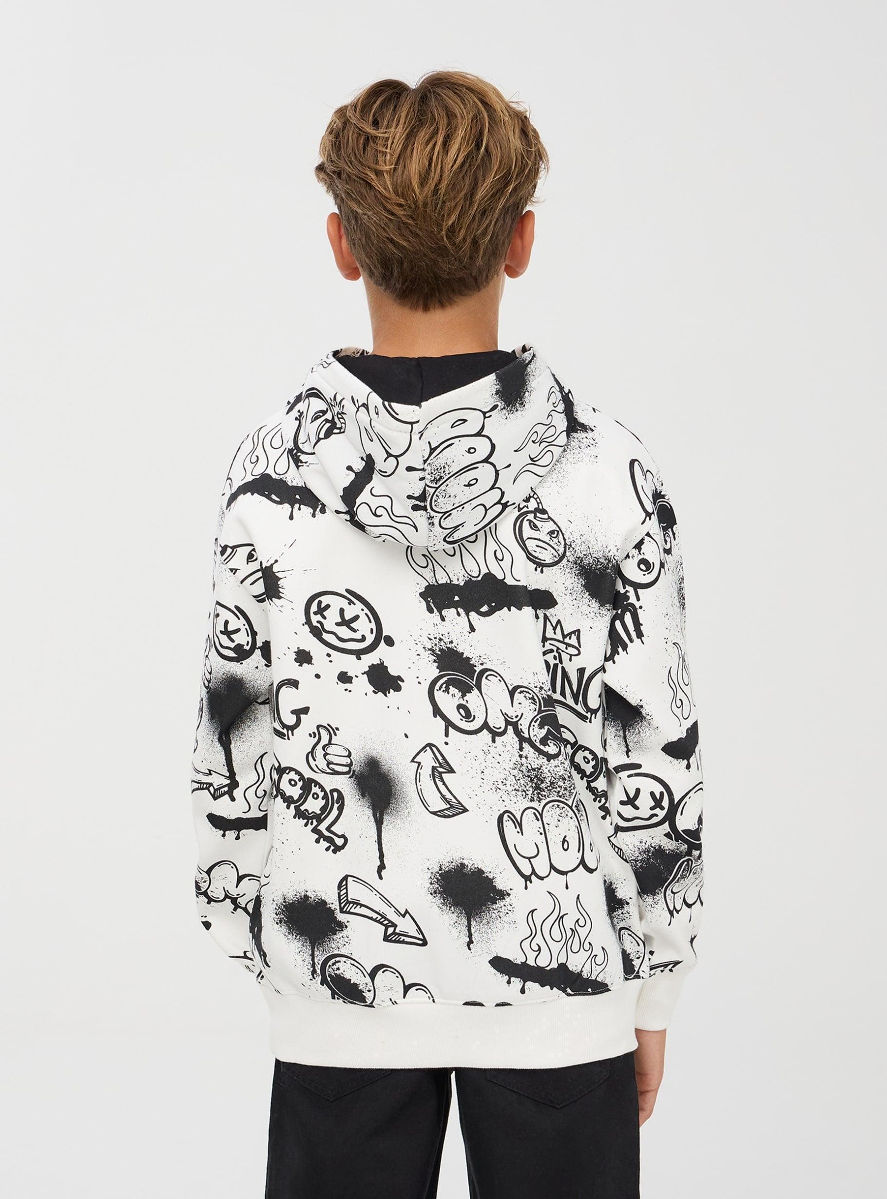 TERRANOVA Graffiti print hoodie in heavy fabric White wool