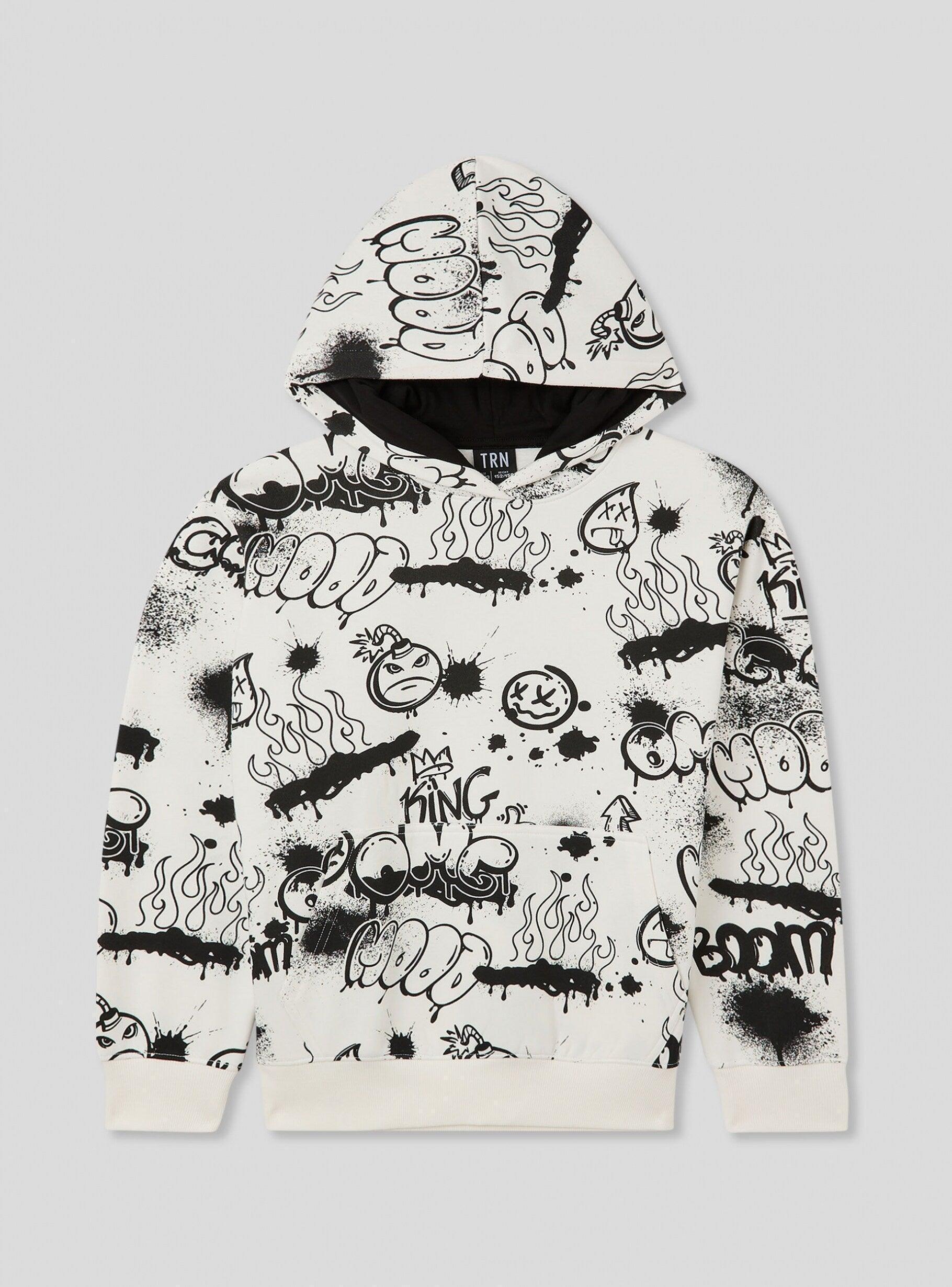 TERRANOVA Graffiti print hoodie in heavy fabric White wool