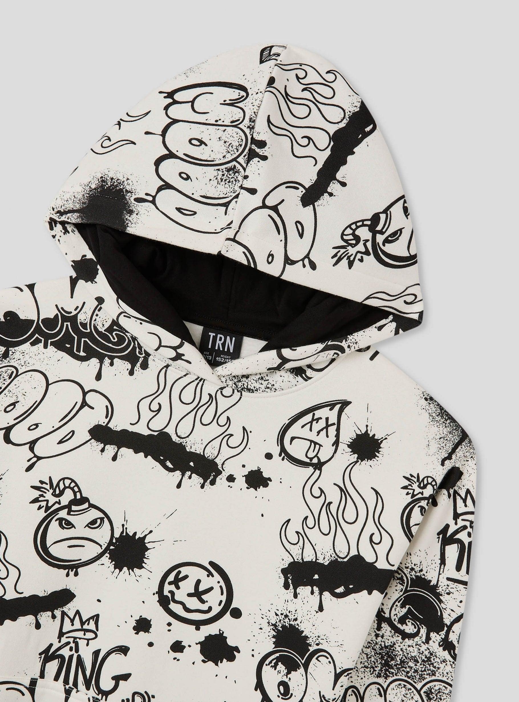 TERRANOVA Graffiti print hoodie in heavy fabric White wool