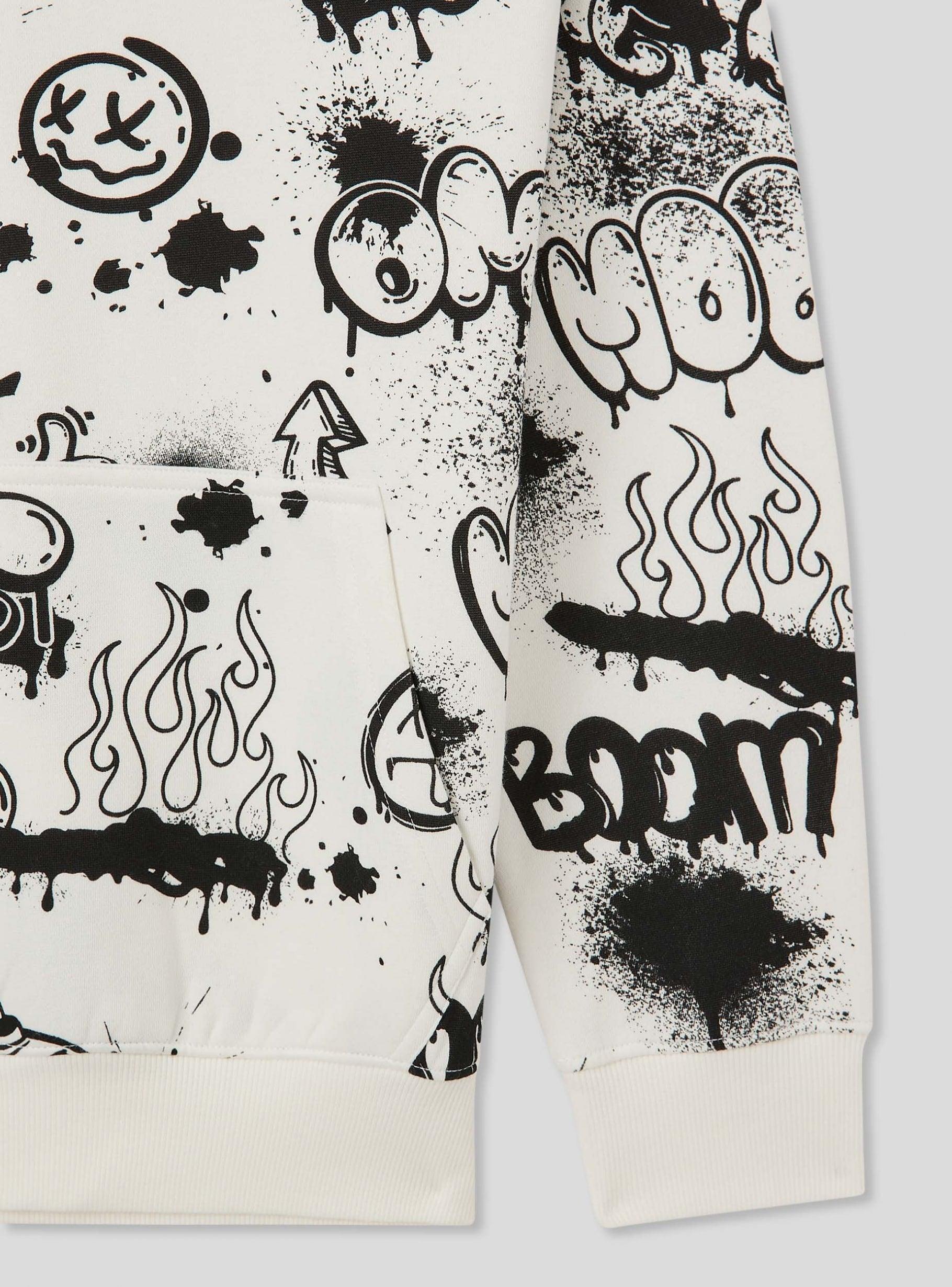 TERRANOVA Graffiti print hoodie in heavy fabric White wool