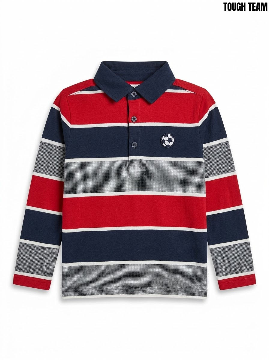 C&A Boys Striped Long-Sleeve Rugby Polo Shirt with Soccer Embroidery | SM GARMENTS