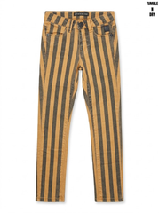 Tumble n Dry Girls Mustard Yellow & Charcoal Grey Vertical Striped Stretch Denim Jeans| SM GARMENTS