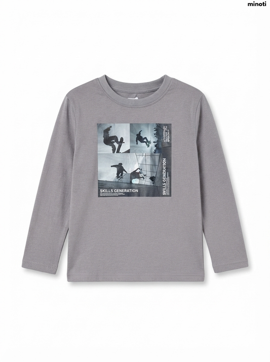Imported Boy Gray "SKILLS GENERATION" Skateboard T-Shirt