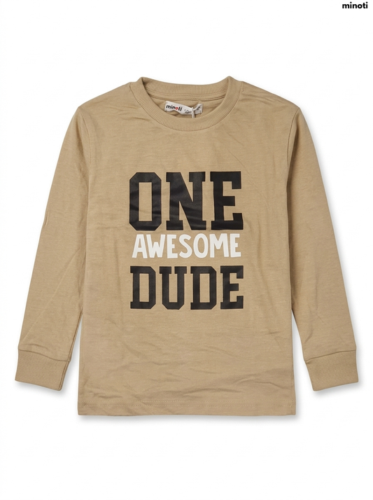Imported Boy Beige Slogan Print Long-Sleeve Tee
