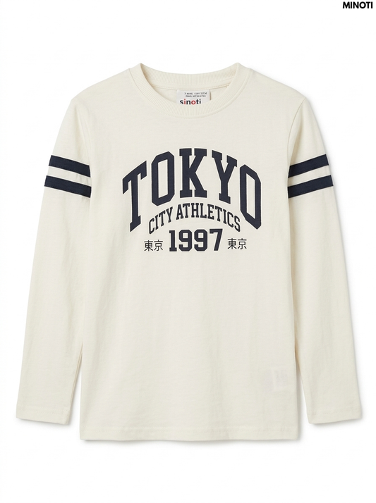 Imported Boy White Embroidered Deer Long-Sleeve T-Shirt
