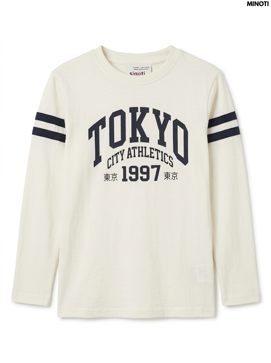 Imported Boy White Embroidered Deer Long-Sleeve T-Shirt