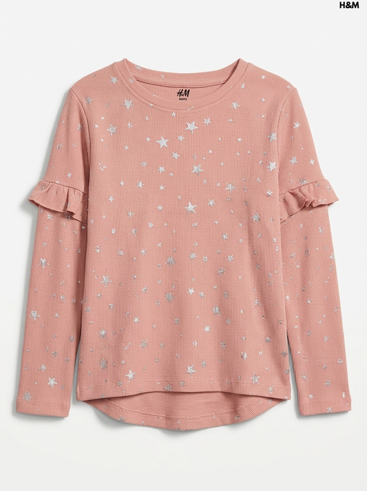 Imported Girls Waffle-Knit Ruffle-Shoulder Blouse