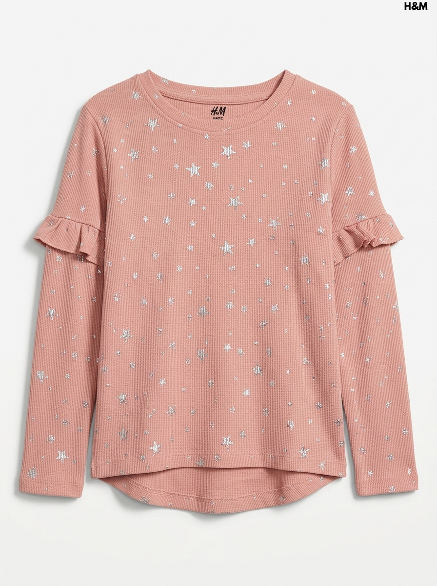 Imported Girls Waffle-Knit Ruffle-Shoulder Blouse