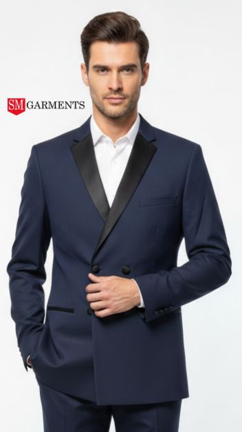 مینز نیوی بلیو ڈبل بریسٹڈ پریمیم بلیزر باقاعدہ لمبائی