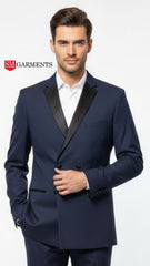 مینز نیوی بلیو ڈبل بریسٹڈ پریمیم بلیزر باقاعدہ لمبائی