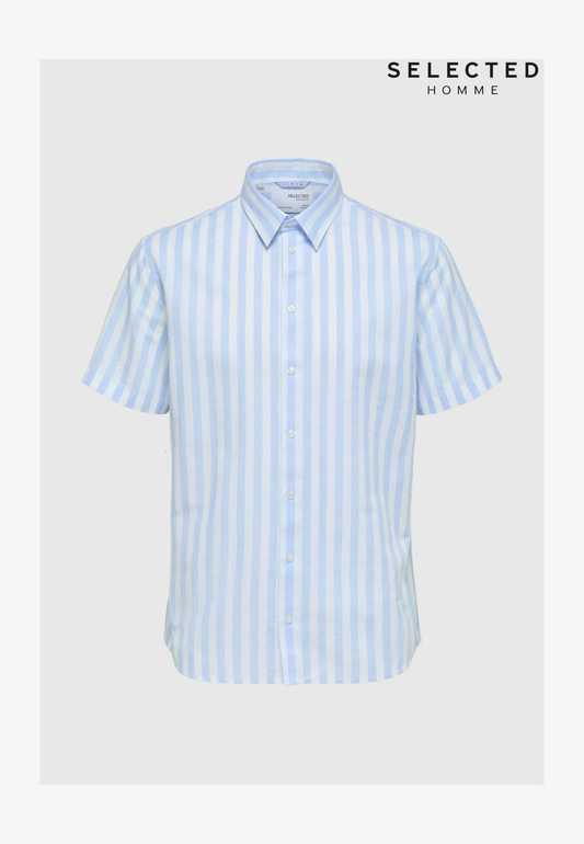 Selected Hommes Linen Men Shirt - Iceberg Green Stripesstripess