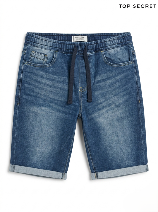 Top Secret Men's Casual Denim Jogger Shorts – Medium Wash