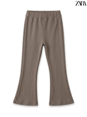 Girls Branded Taupe Ribbed Knit Casual Flared Leggings| SM GARMENTS