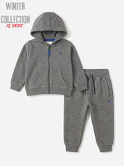 WINTER Boys' 2-Piece Grey Zip-Up Hoodie & Joggers Tracksuit Set with Blue Embroidered Detail