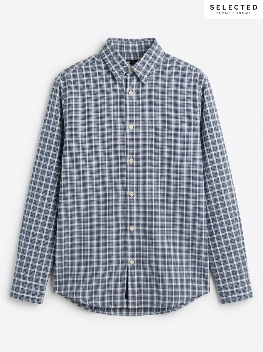 Selected Homme Men's Classic Checkered Button-Down Shirt