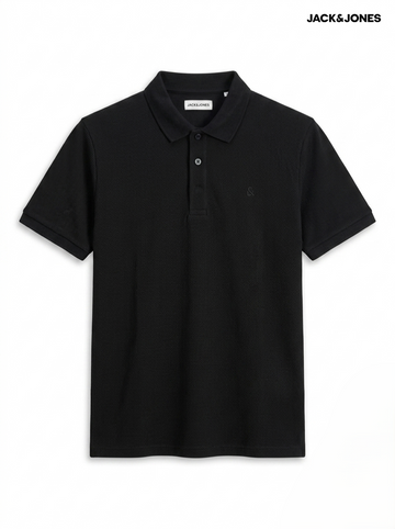 Jack & Jones Men's Textured Waffle-Knit Polo Shirt – Black