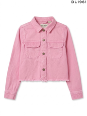 DL Girls Pink Denim Cropped Jacket with Raw-Edge Hem| SM GARMENTS