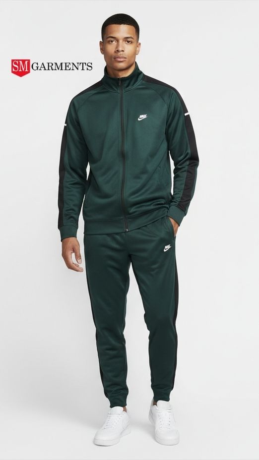 این کے مینز اسپورٹس ویئر فل زپ ڈارک گرین ٹریک سوٹ