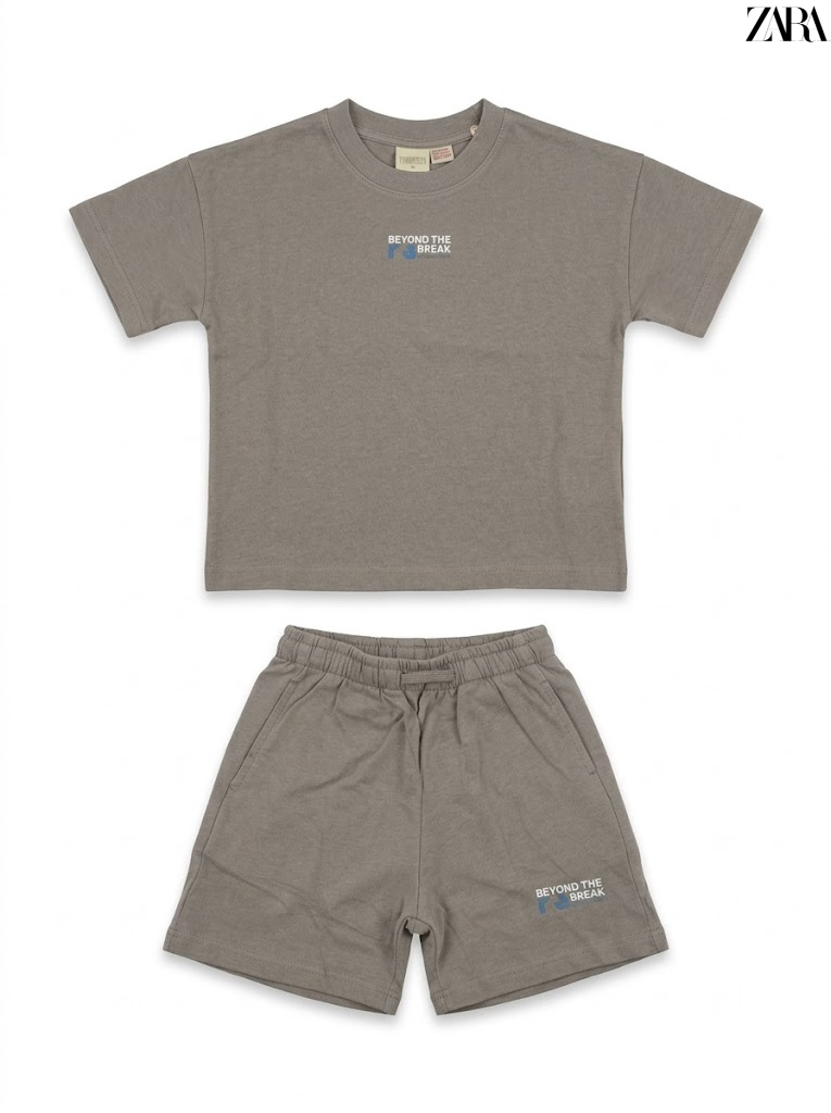 Boys Branded Taupe "Beyond the Break" Graphic T-Shirt & Shorts Set| SM GARMENTS