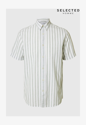 Selected Hommes Linen Men Shirt - Iceberg Green Stripesstripess