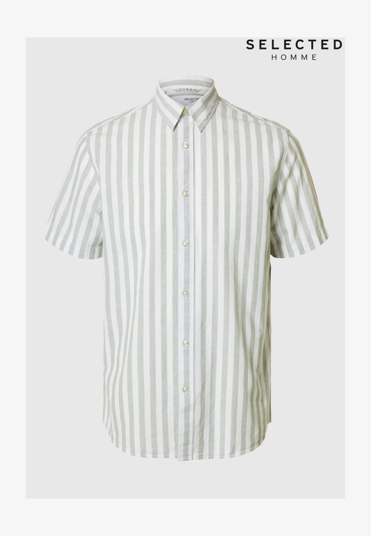 Selected Hommes Linen Men Shirt - Iceberg Green Stripesstripess