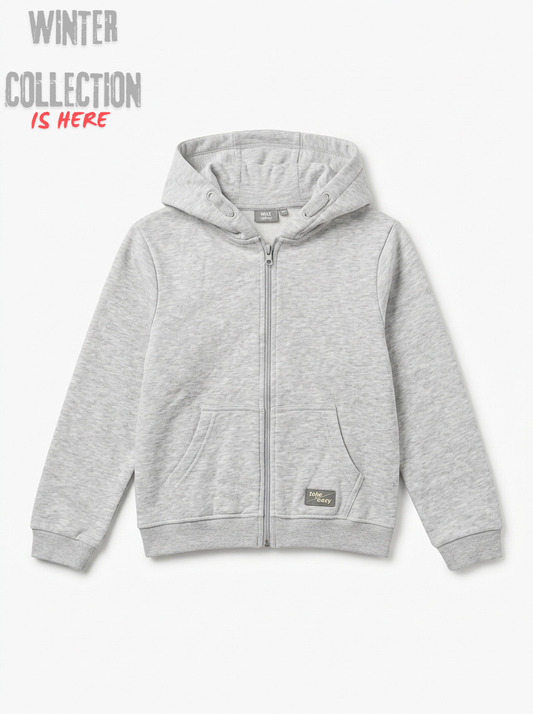 Boys' Full-Zip Heather Grey Fleece Hoodie – Casual Everyday Sweatshirt