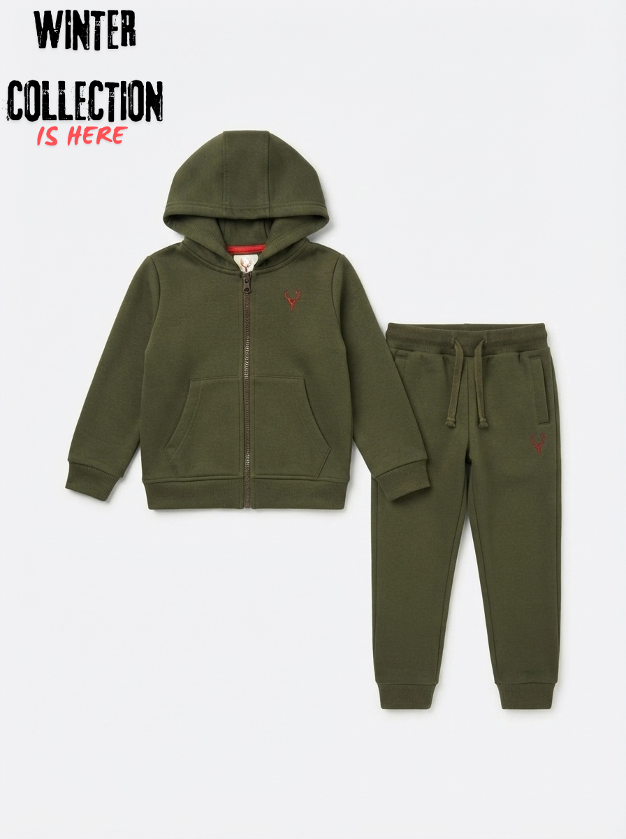 IMPORTED Kids' Olive Green Zip-Up Hoodie & Jogger Tracksuit Set