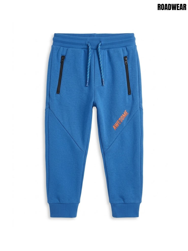Boys' Royal Blue "AWESOME" Zipper Pocket Fleece Jogger Pants