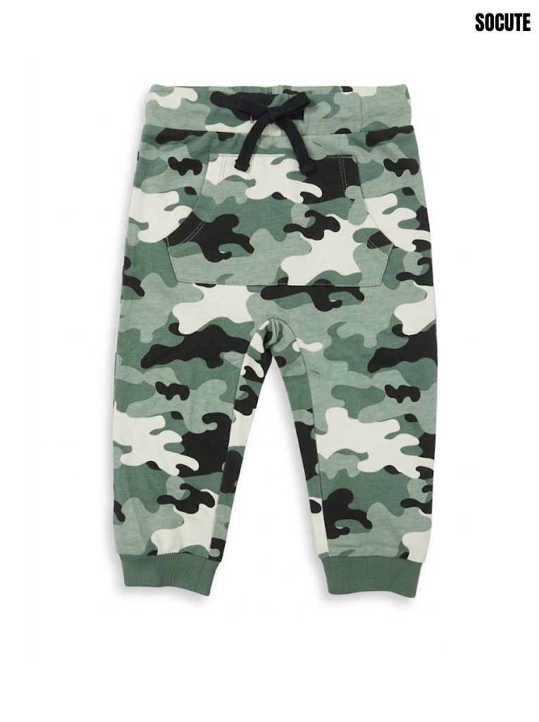 Socute Boys Sage Green Camouflage Kangaroo Pocket Fleece Jogger Pants