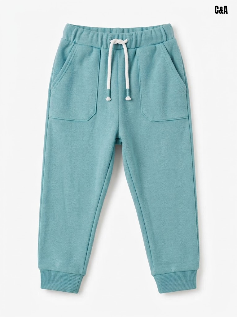 C&A Boys Teal Blue Patch Pocket Drawstring Fleece Jogger Pants