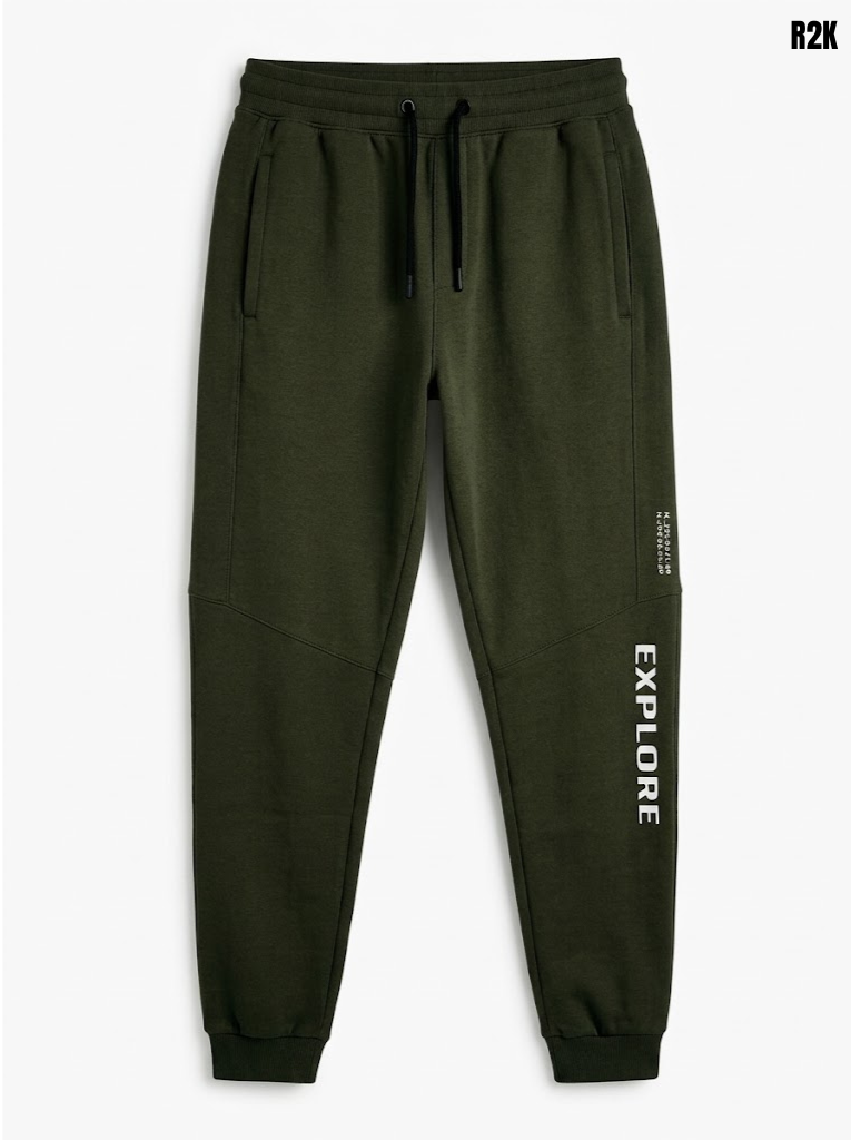 R2K Boys Dark Olive Green EXPLORE Graphic Fleece Jogger Pants