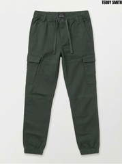 Teddy Smith Boys' Charcoal Green Stretch Twill Multi-Pocket Cargo Jogger Trousers