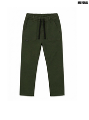 Mayoral Boys Dark Olive Green Front Patch Pocket Stretch Twill Trousers