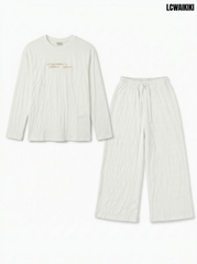 Lcwaikiki Girls Off-White Let Your Dreams Come True Ribbed 2-Piece Lounge Set