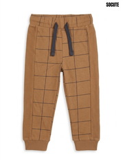 So cute Boys' Camel Brown Grid Print Drawstring Jogger Pants