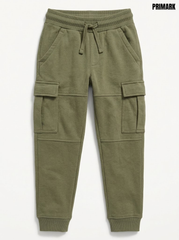 Primark Boys' Khaki Olive Green Fleece Utility Cargo Jogger Pants