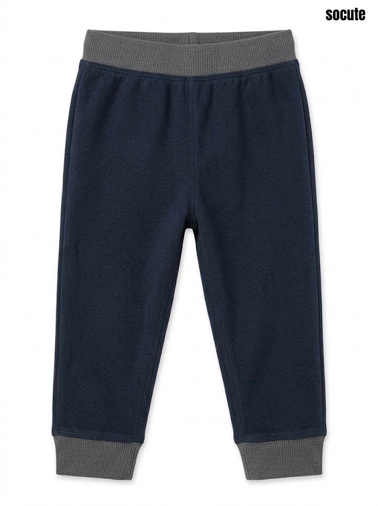 Socute Boys' Navy Blue & Grey Contrast Ribbed Fleece Jogger Pants