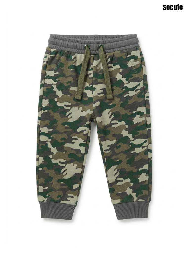 Socute Boys' Green Woodland Camouflage Drawstring Fleece Jogger Pants